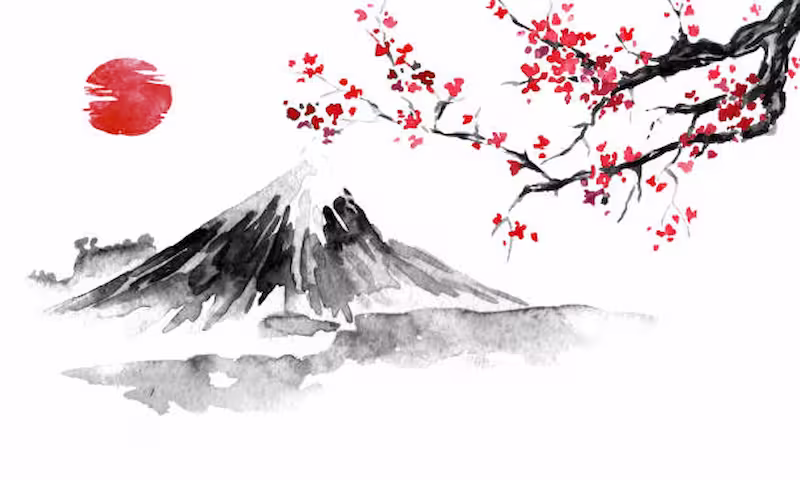 Japan traditional sumi-e painting. Indian ink illustratio 